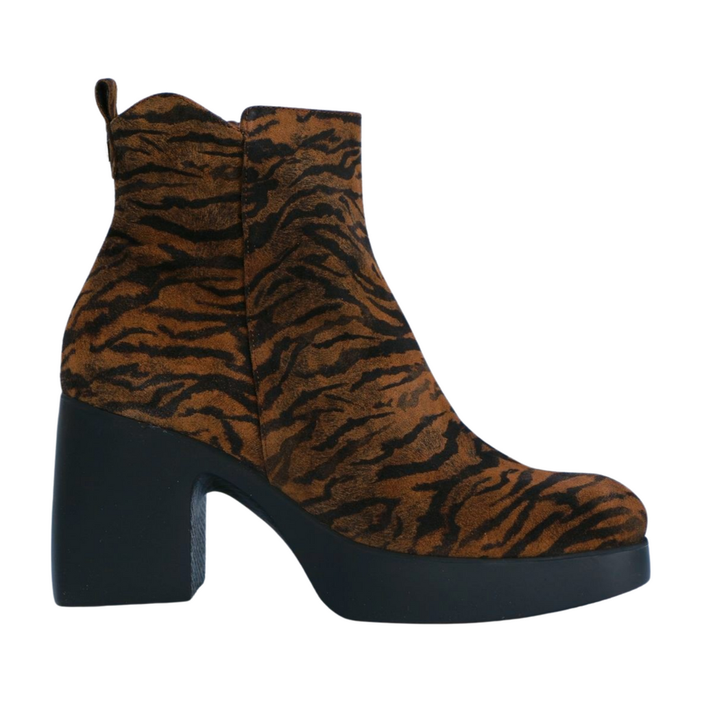 WONDERS Tan Black Zebra Print Ankle Boot