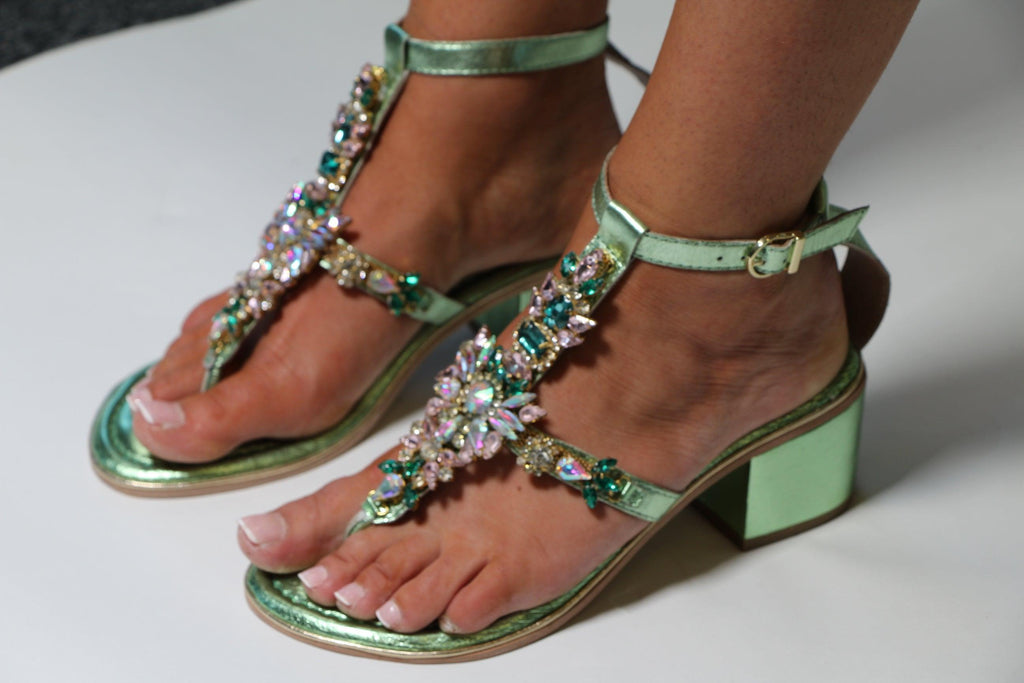 BOTTEGA-green-jewelled-block-heel-sandal