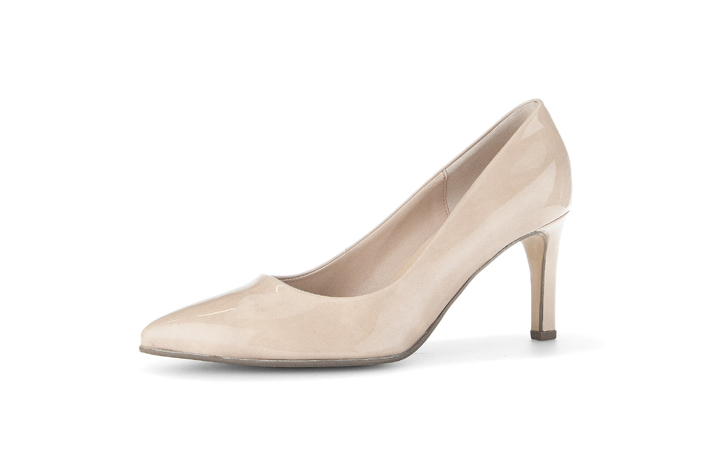 gabnor nude -patent -pointed-toe-court-shoe