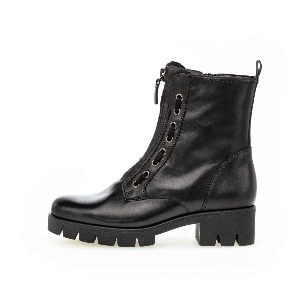 GABOR Black Leather Centre Zip Boot 71627