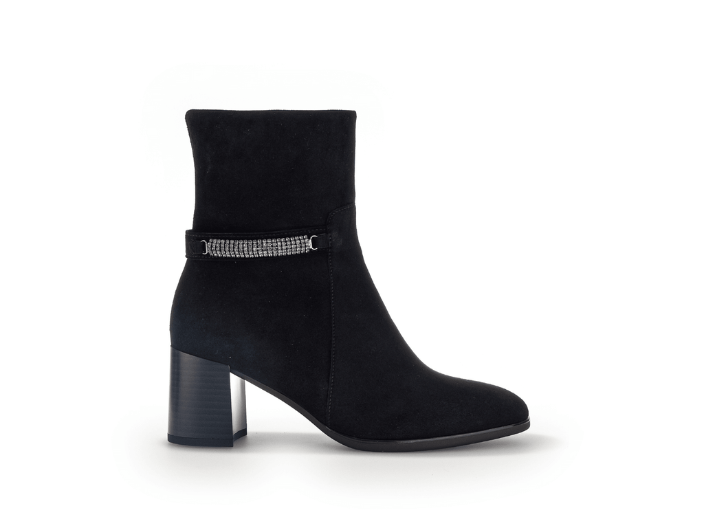 Gabor Black Suede Block Heel Ankle Boot  With Diamante 53117