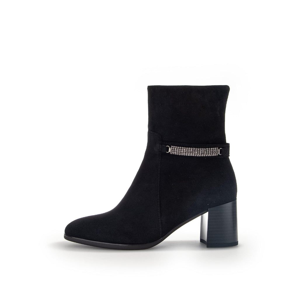 Gabor Black Suede Block Heel Ankle Boot  With Diamante 53117