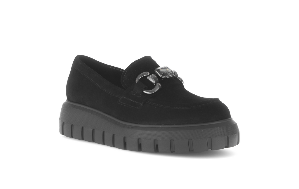 gabor-black-suede-wedge-loafer-30417