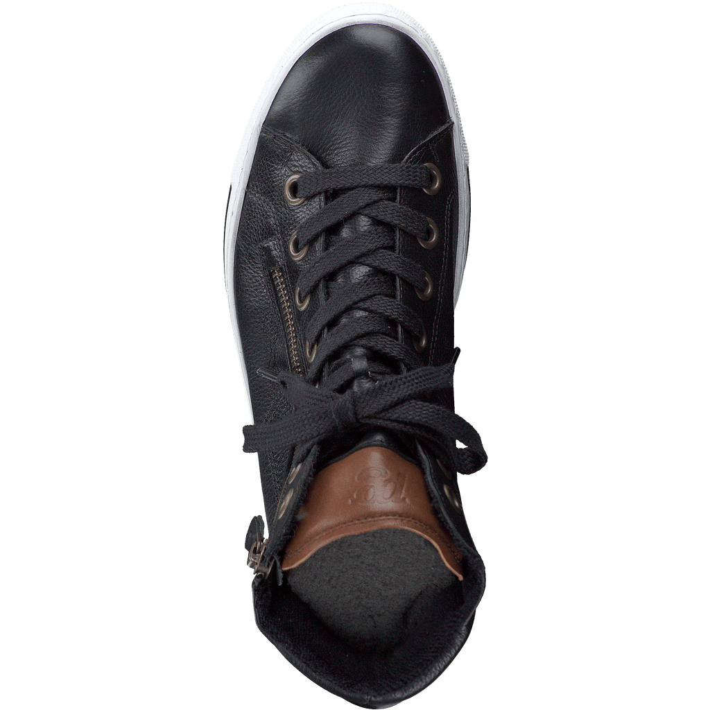 PAUL -GREEN -4024- Black -Leather- High -Top- Trainer