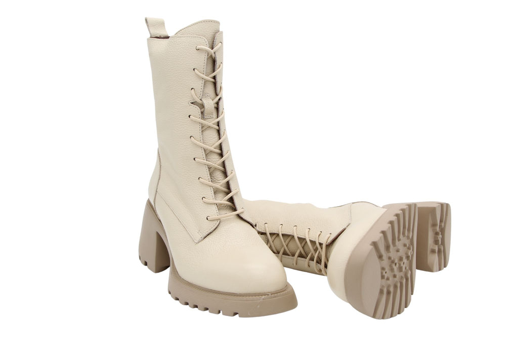 wonders -cream -lace -up -block -heel- boot -g6704