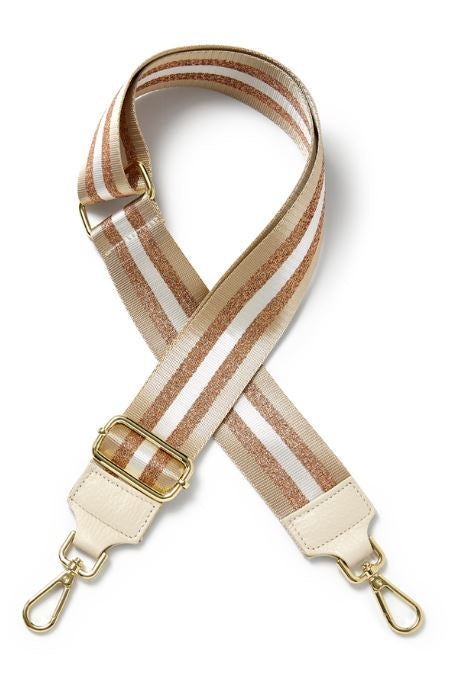 Fabucci Cream, Rose Gold & White Stripe Crossbody/Shoulder strap