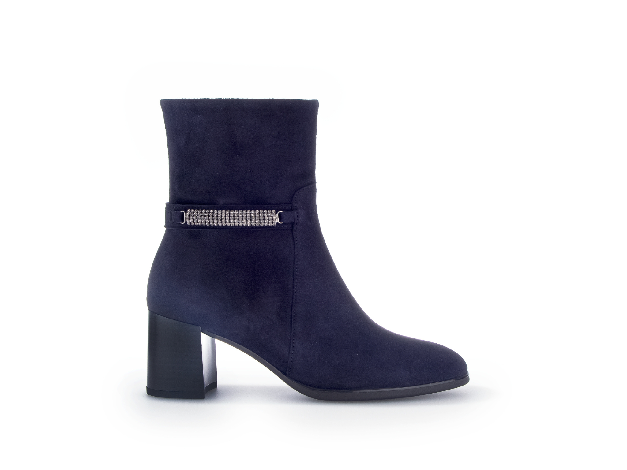 GABOR Navy Suede Block Heel Boot with Diamante Strip 53116 Fabucci Shoes