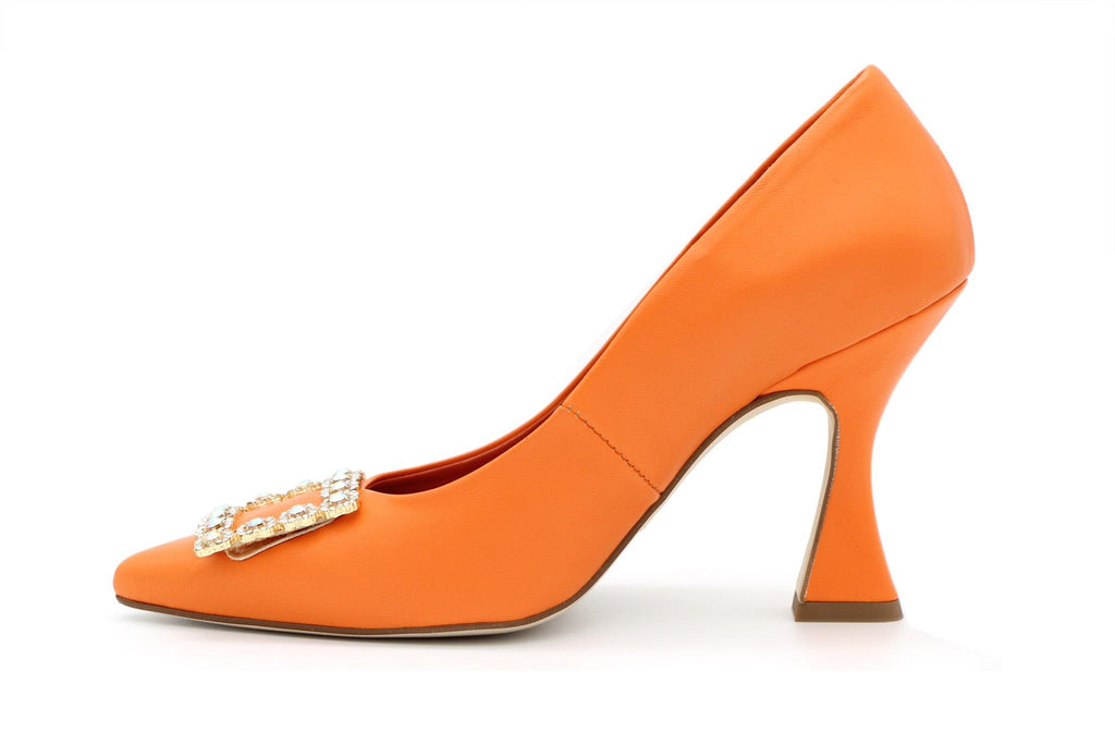 Marian-orange-leather-heeled-occasion-shoe-with-buckle