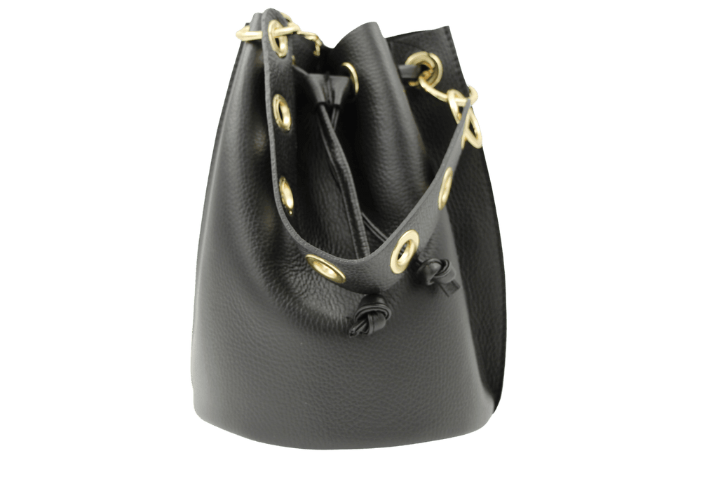 ANDREA CARDONE Black Leather Bucket Handbag