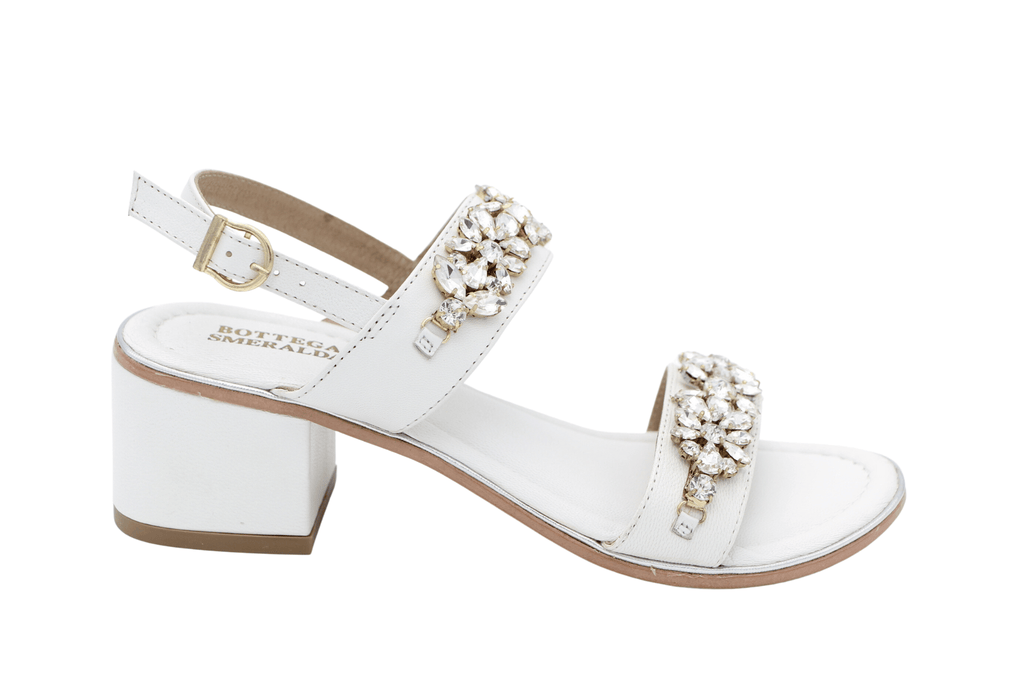 BOTTEGA White Embellished Block Heeled Sandal