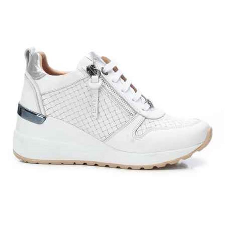 CARMELA White Woven Leather Trainer with Silver Trim 160756 - Fabucci Shoes