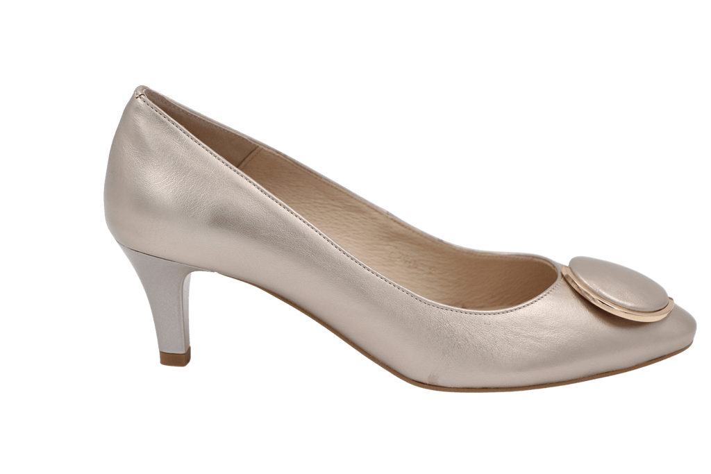 EMIS Pale Gold Mid Heel  Court Shoe 