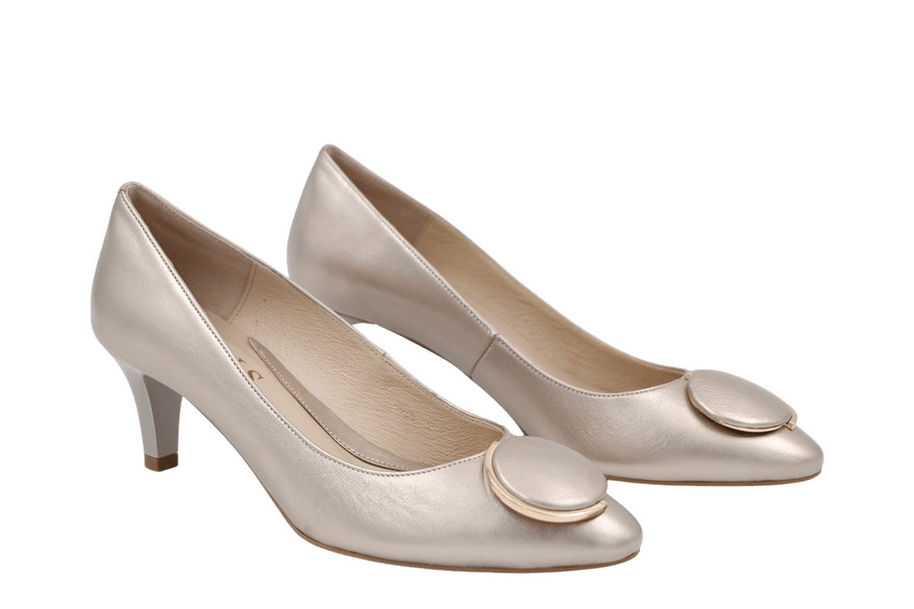 EMIS Pale Gold Mid Heel  Court Shoe 