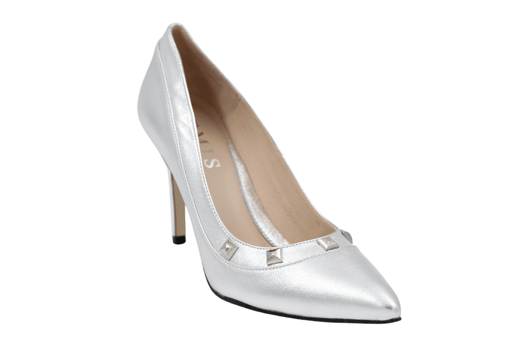 EMIS Silver Leather Stiletto with Silver Studs 