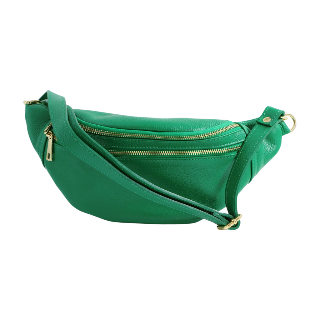 fabucci--green-leather-double-zip-bum-bag