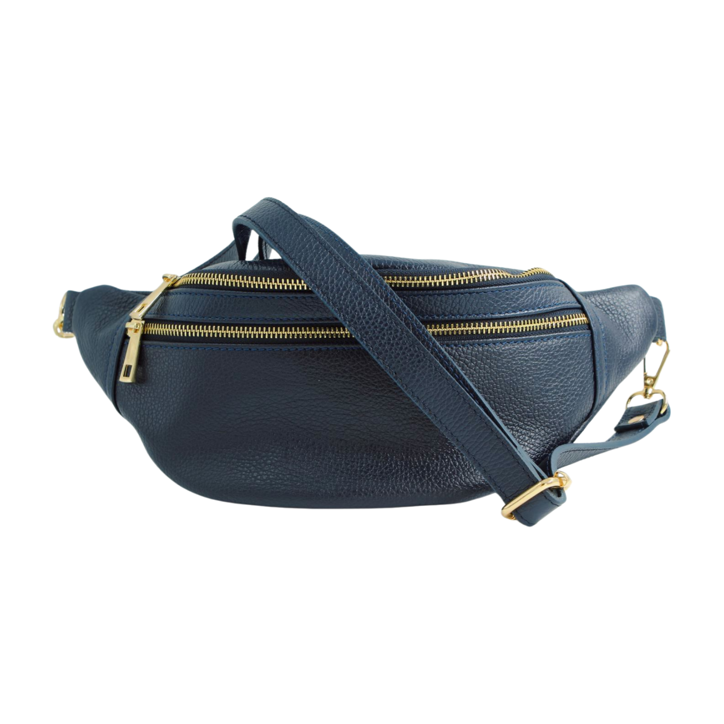 Fabucci Navy Leather Double Zip Bum Bag