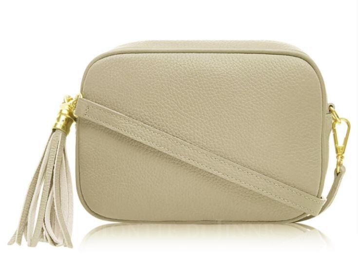 Fabucci Taupe leather crossbody bag with tassel