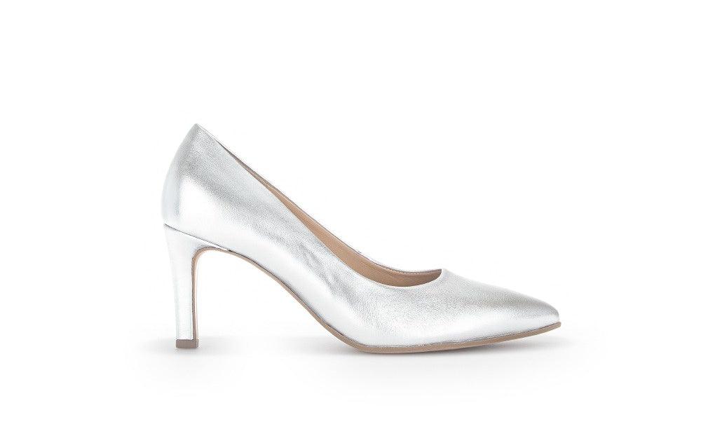 GABOR Silver Leather Pointed Toe Court Shoe DANE - Fabucci Shoes