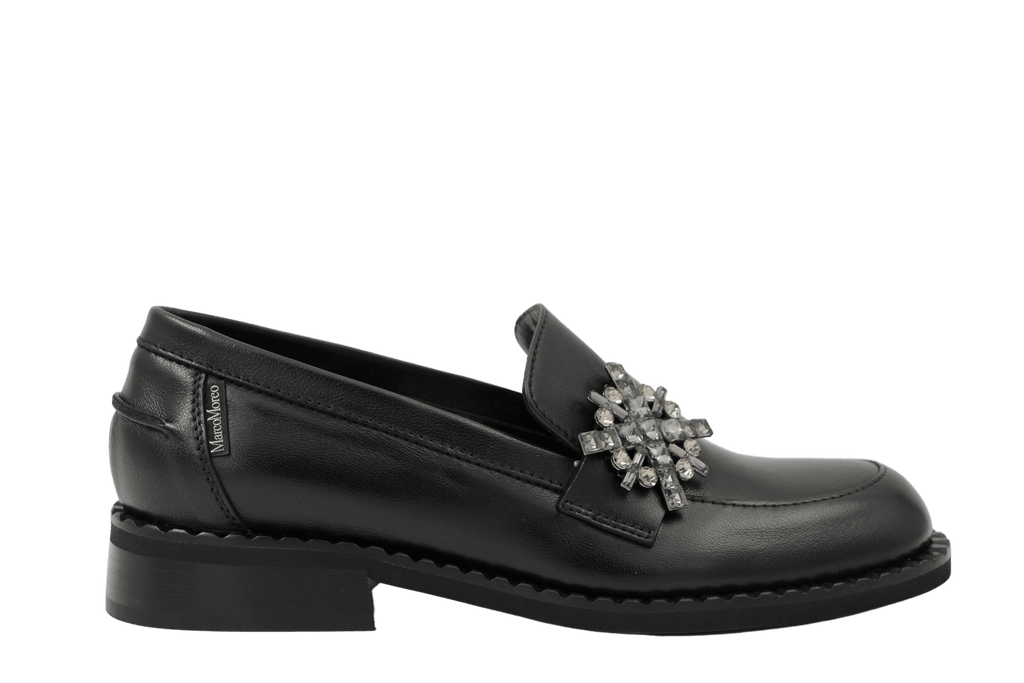 MARCO MOREO Black Leather Loafer with Diamante Detail MILANO C2102