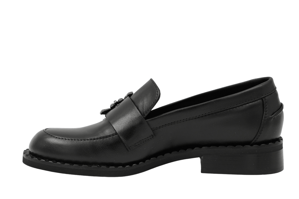 MARCO MOREO Black Leather Loafer with Diamante Detail MILANO C2102