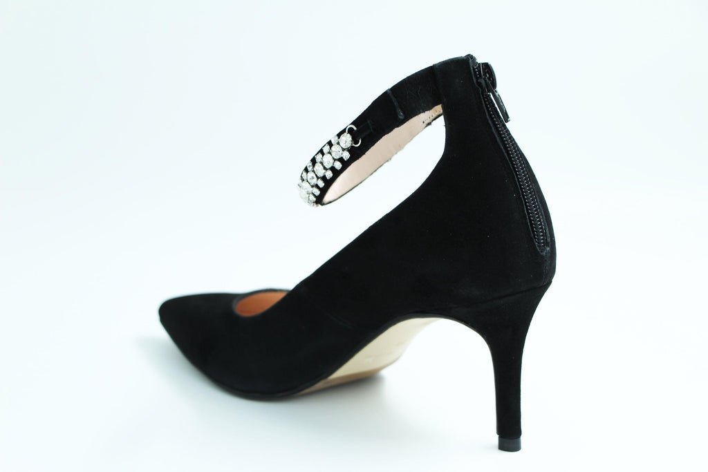MARIAN Black Suede pointed toe mid heel court shoe with diamante cuff