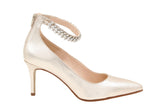 MARIAN -Gold- leather-pointed -toe -mid -heel -court s-hoe - diamante- cuff