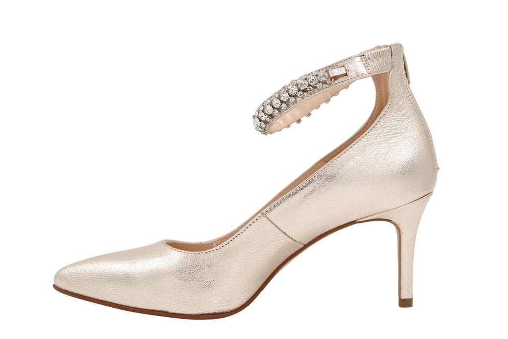 MARIAN -Gold- leather-pointed -toe -mid -heel -court s-hoe - diamante- cuff