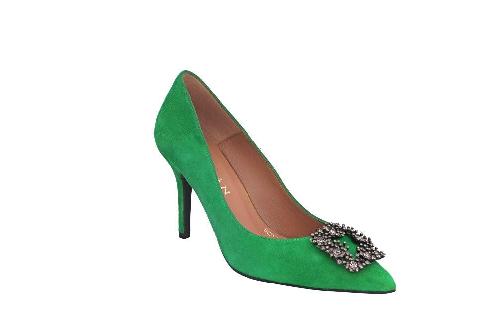 MARIAN Green Suede Stiletto with embellished buckle