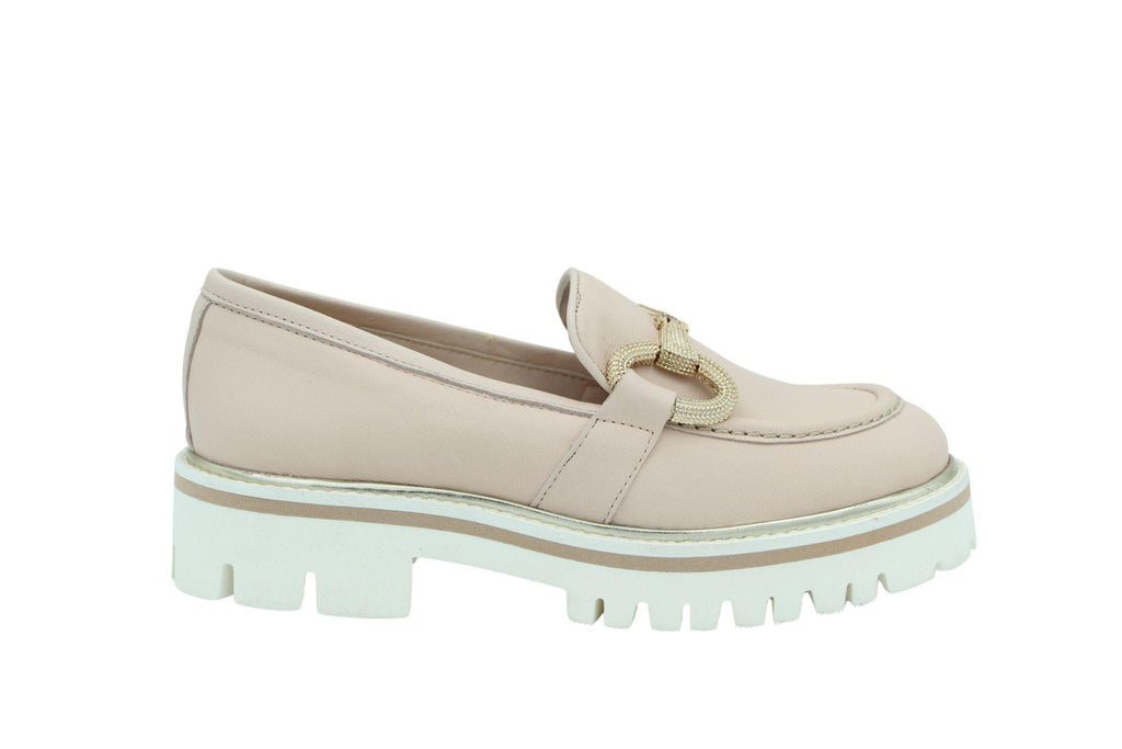 Marian Nude-Pink Leather Chunky Loafers with Embellished Buckle