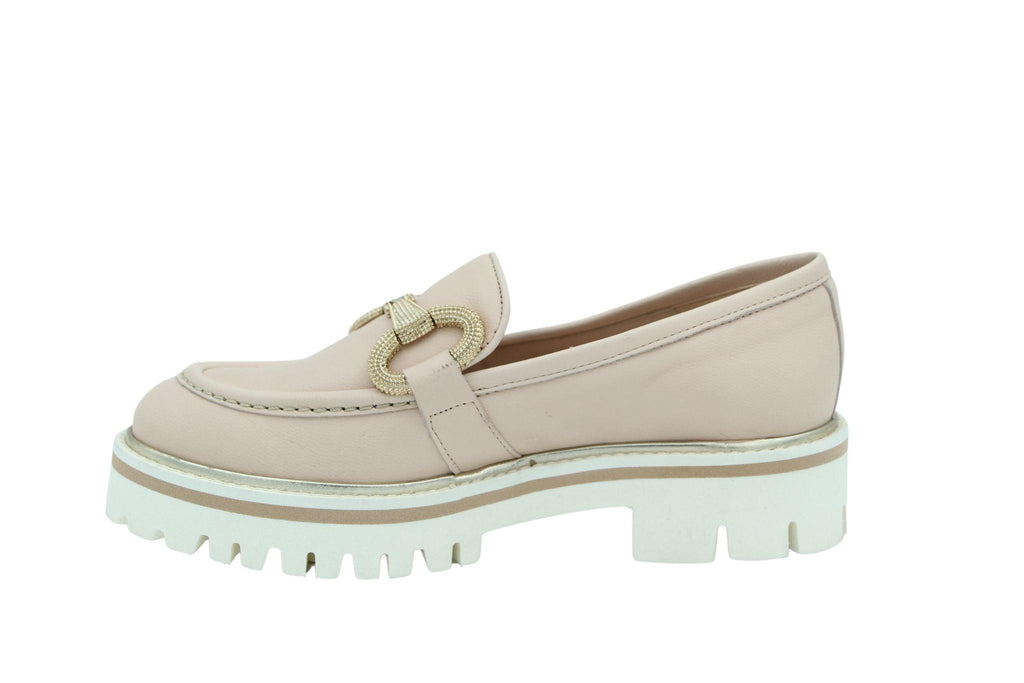Marian Nude-Pink Leather Chunky Loafers with Embellished Buckle