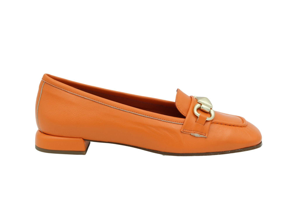 Marian Orange Leather Loafer with Gold Chain Detail