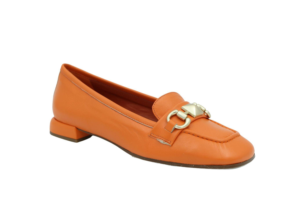 Marian Orange Leather Loafer with Gold Chain Detail