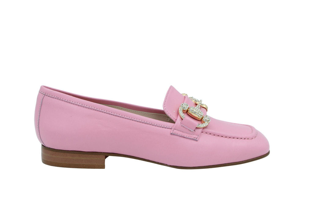 Marian Pink Leather Loafer with Embellished Buckle - Fabucci Shoes