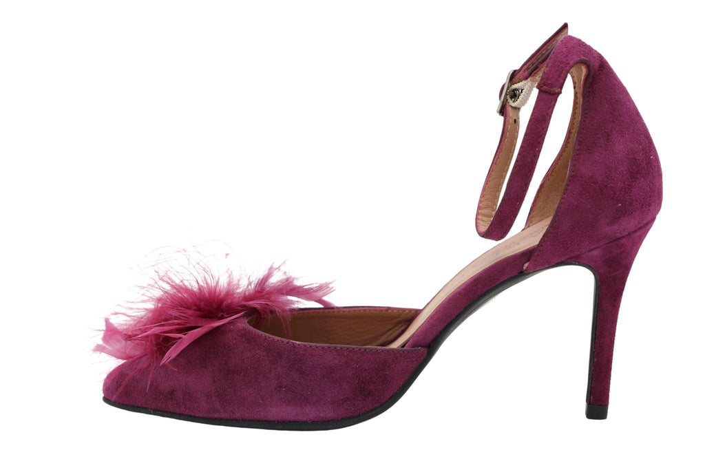 MARIAN -Plum -suede -court- shoe- with -strap -& -feather -detail