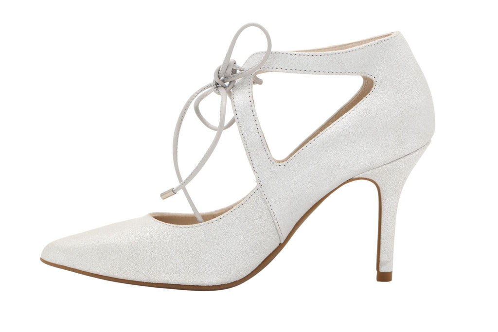 MARIAN -silver- pointy- toe -tie -up -heeled -shoe