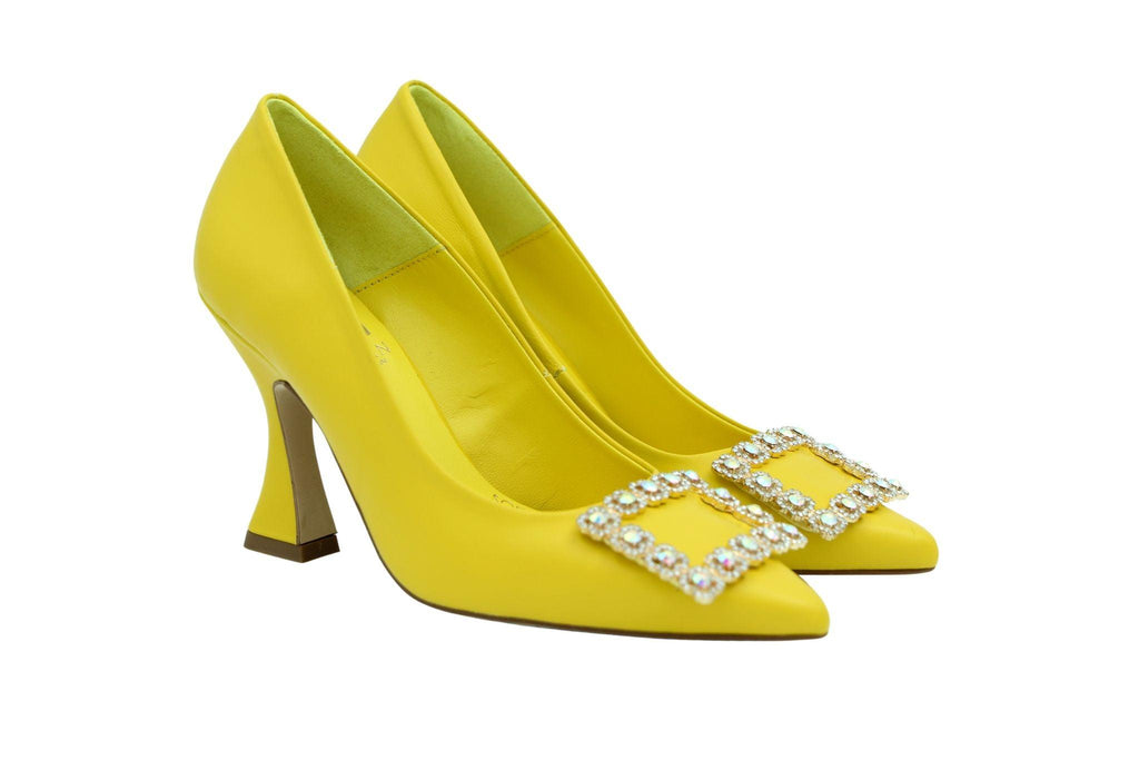 MARIAN Yellow Leather Embellished Court Shoes