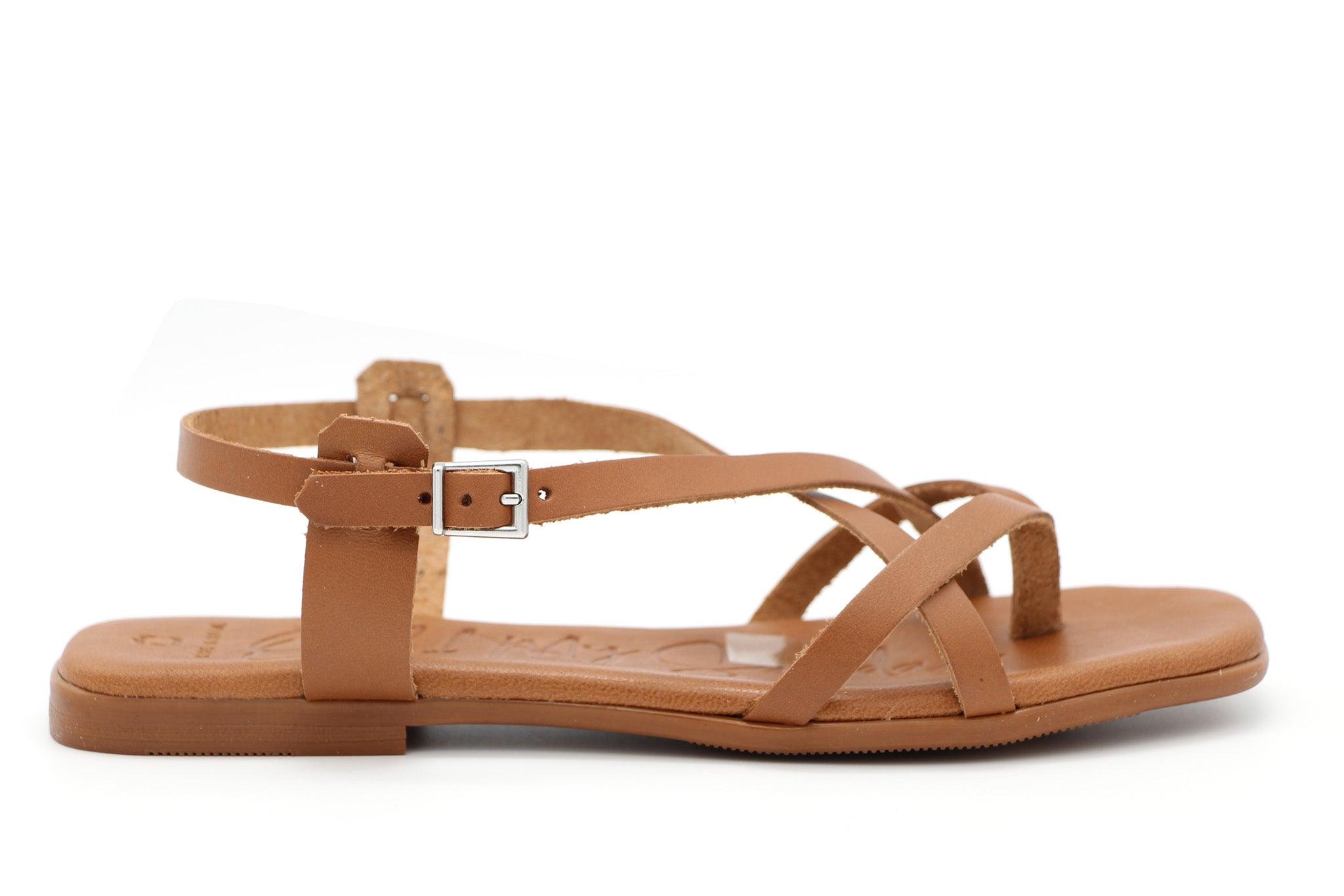 Buy OH MY SANDALS Tan leather flat sandal online Fabucci