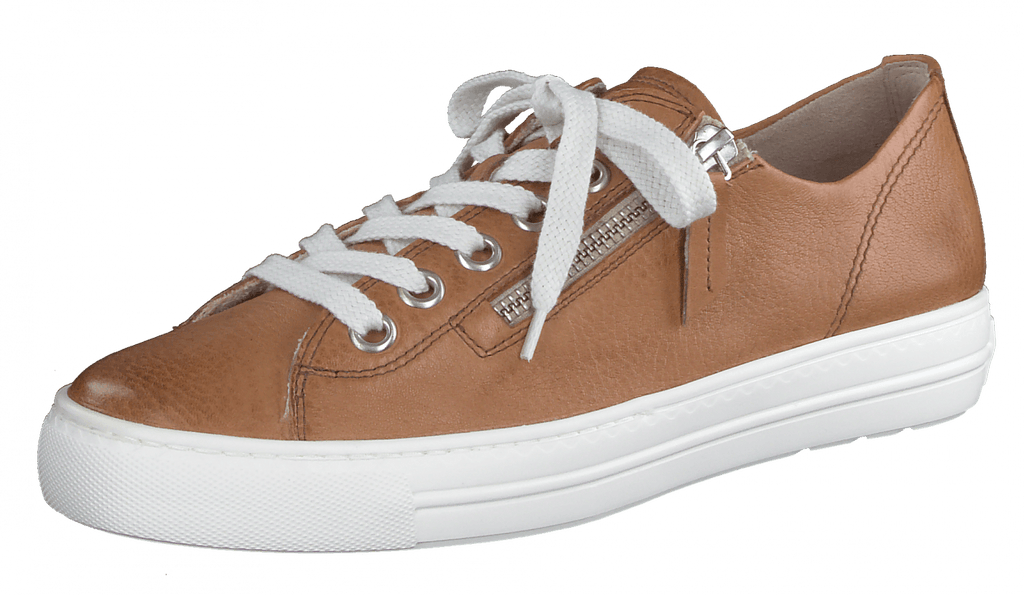 PAUL GREEN Tan leather trainer with zip detail 5206