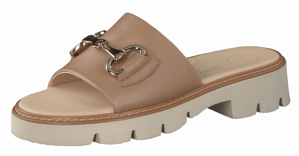     paul-green-camel-leather-slider-mule-sandal