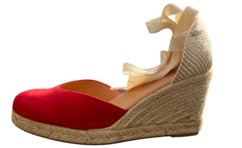 PINAZ Espadrille Wedge in Red suede