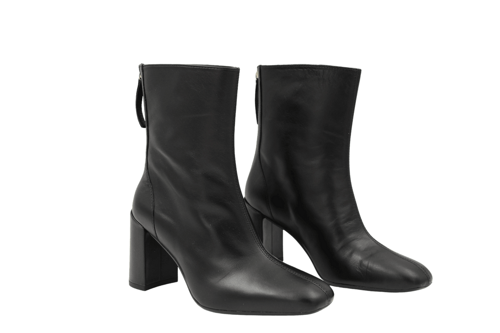 UNISA Black Leather Block Heel Ankle Boot UNITY