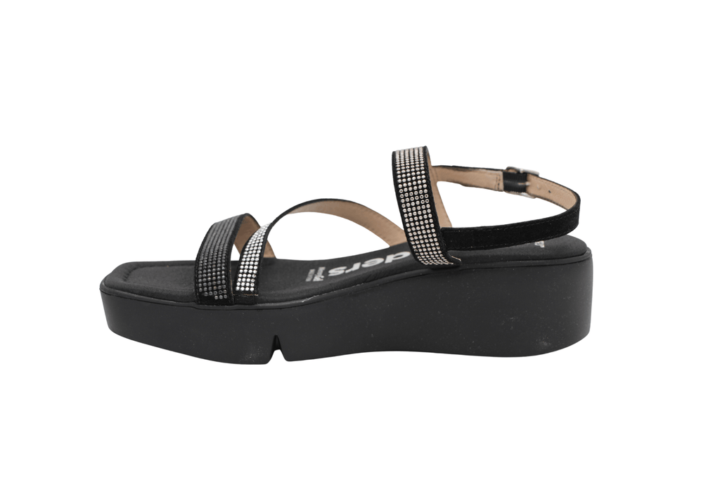 WONDERS Black Studded Strappy Wedge Sandals