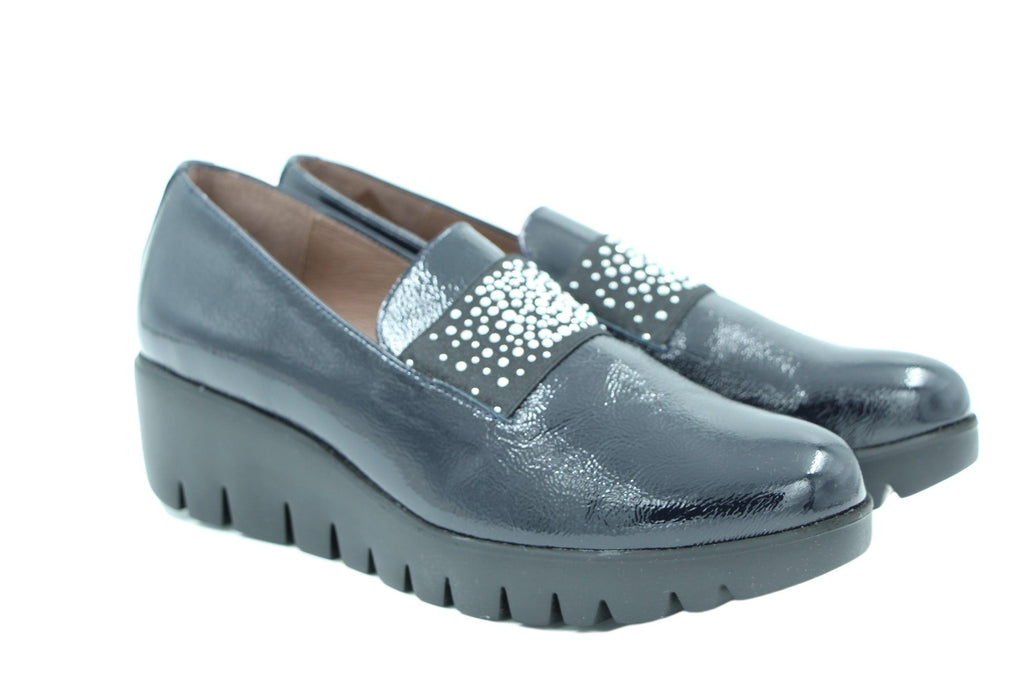 Wonders -Navy -Patent -Wedge -Loafer 