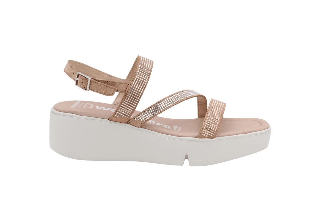 WONDERS Nude Studded Strappy Wedge Sandals